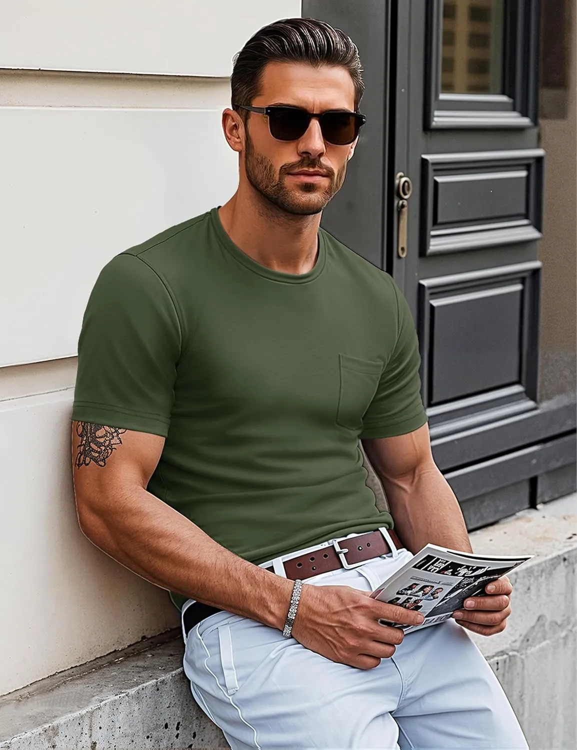 MAGCOMSEN Mens Pocket T Shirts Short Sleeve Cotton Moisture Wicking Plain Tshirts Casual Lightweight Summer Basic Tees