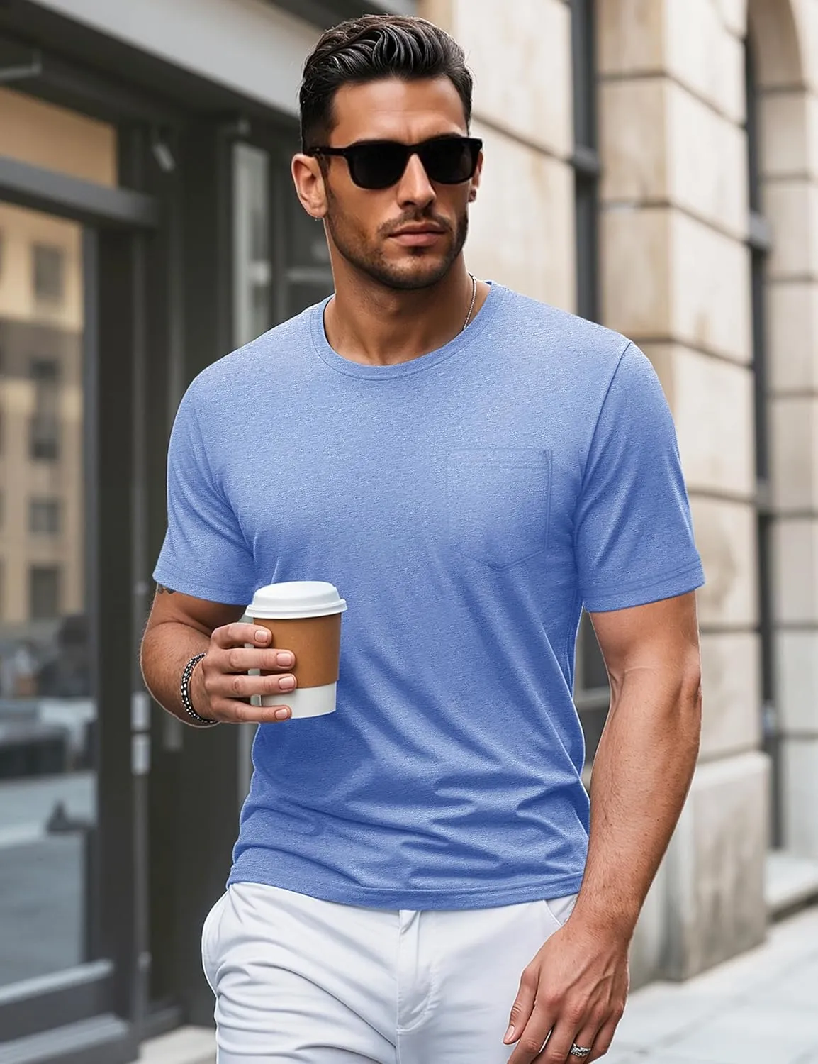 MAGCOMSEN Mens Pocket T Shirts Short Sleeve Cotton Moisture Wicking Plain Tshirts Casual Lightweight Summer Basic Tees