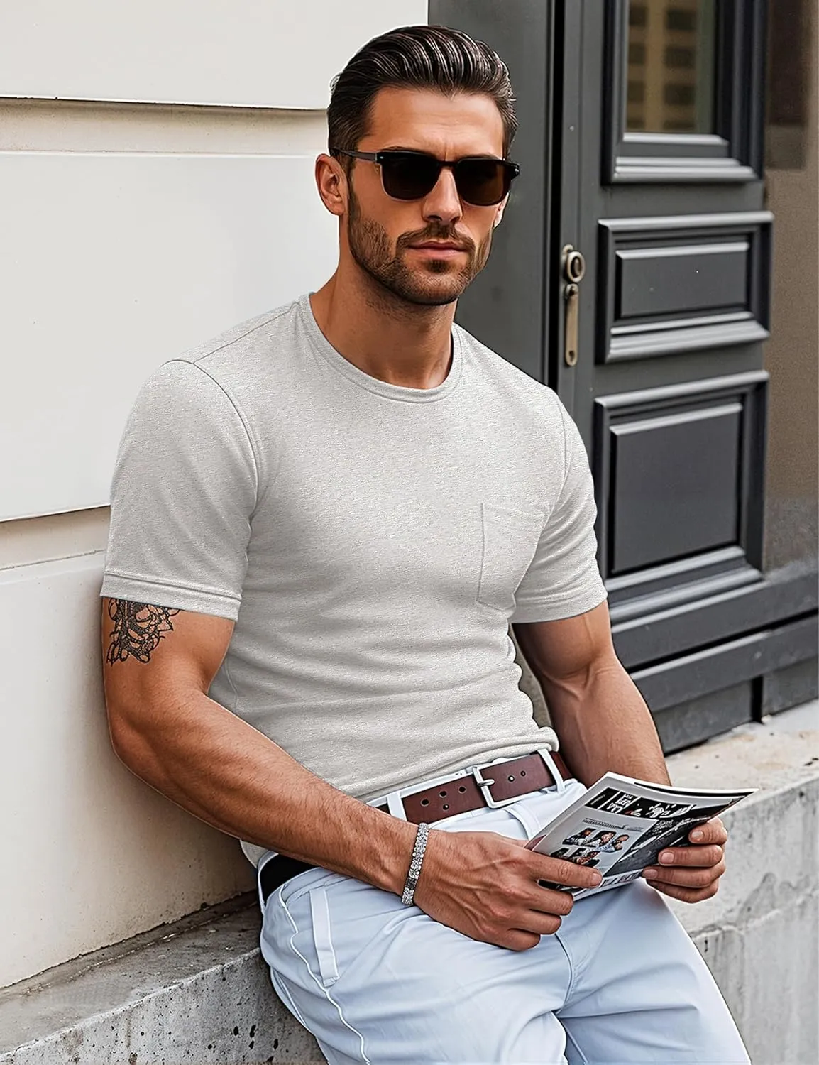 MAGCOMSEN Mens Pocket T Shirts Short Sleeve Cotton Moisture Wicking Plain Tshirts Casual Lightweight Summer Basic Tees