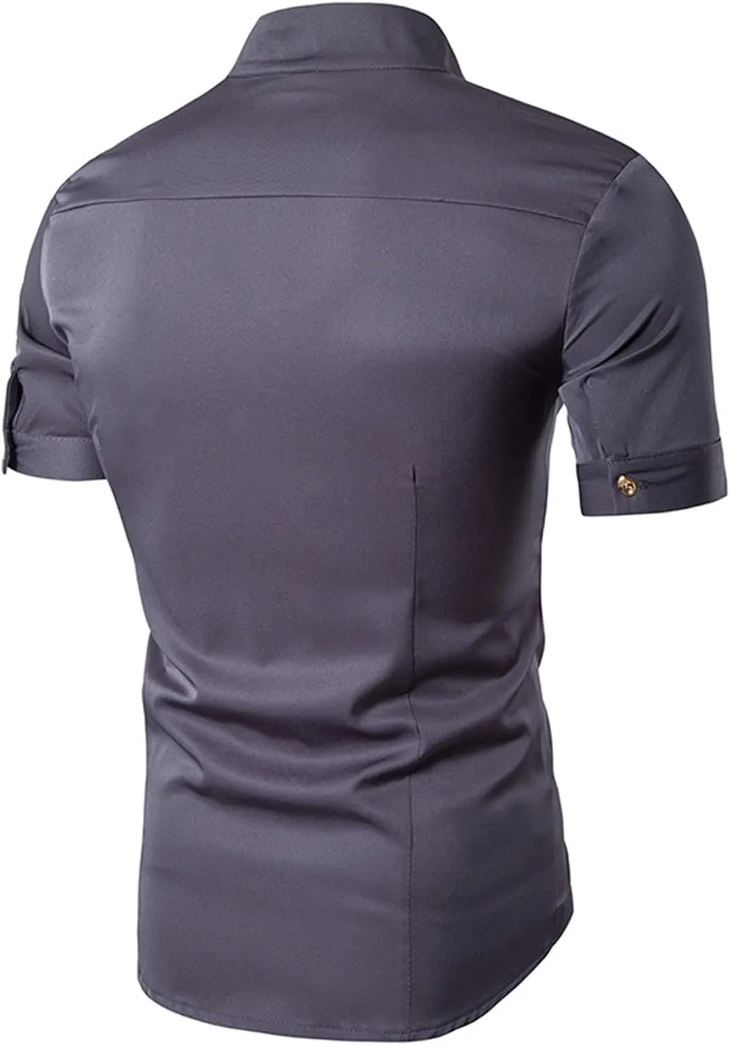 Maiyifu-GJ Mens Irregular Banded Collar Shirts Short Sleeve Muscle Embroidery Shirt Casual Button Down Slim Fit Dress Shirt