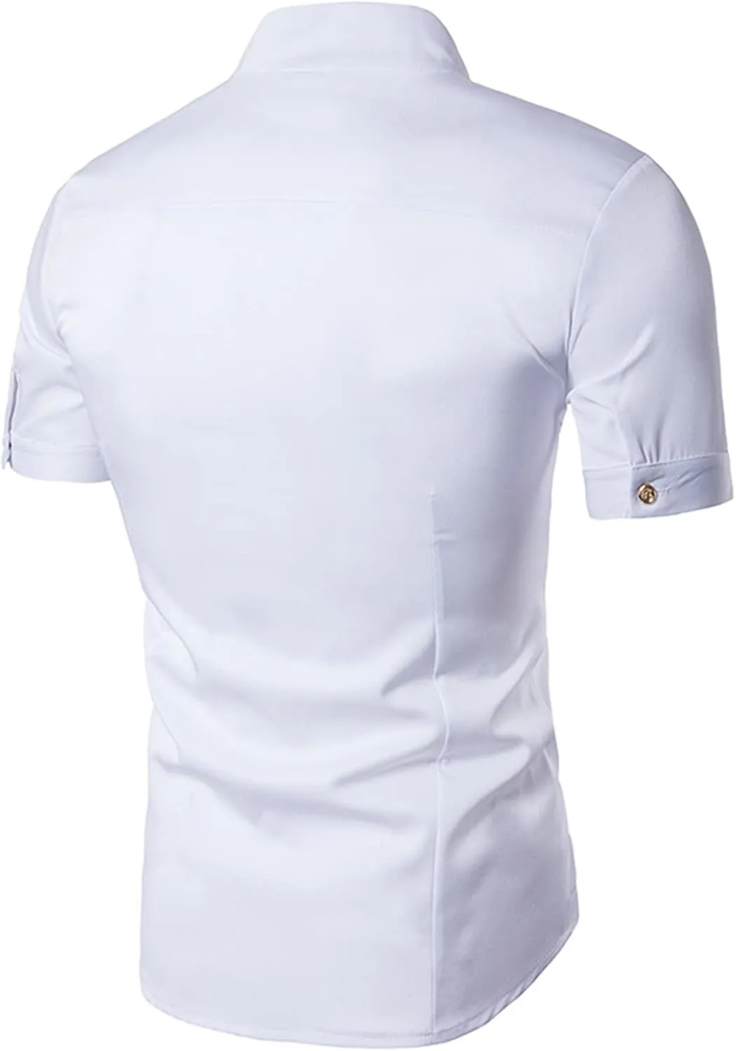 Maiyifu-GJ Mens Irregular Banded Collar Shirts Short Sleeve Muscle Embroidery Shirt Casual Button Down Slim Fit Dress Shirt