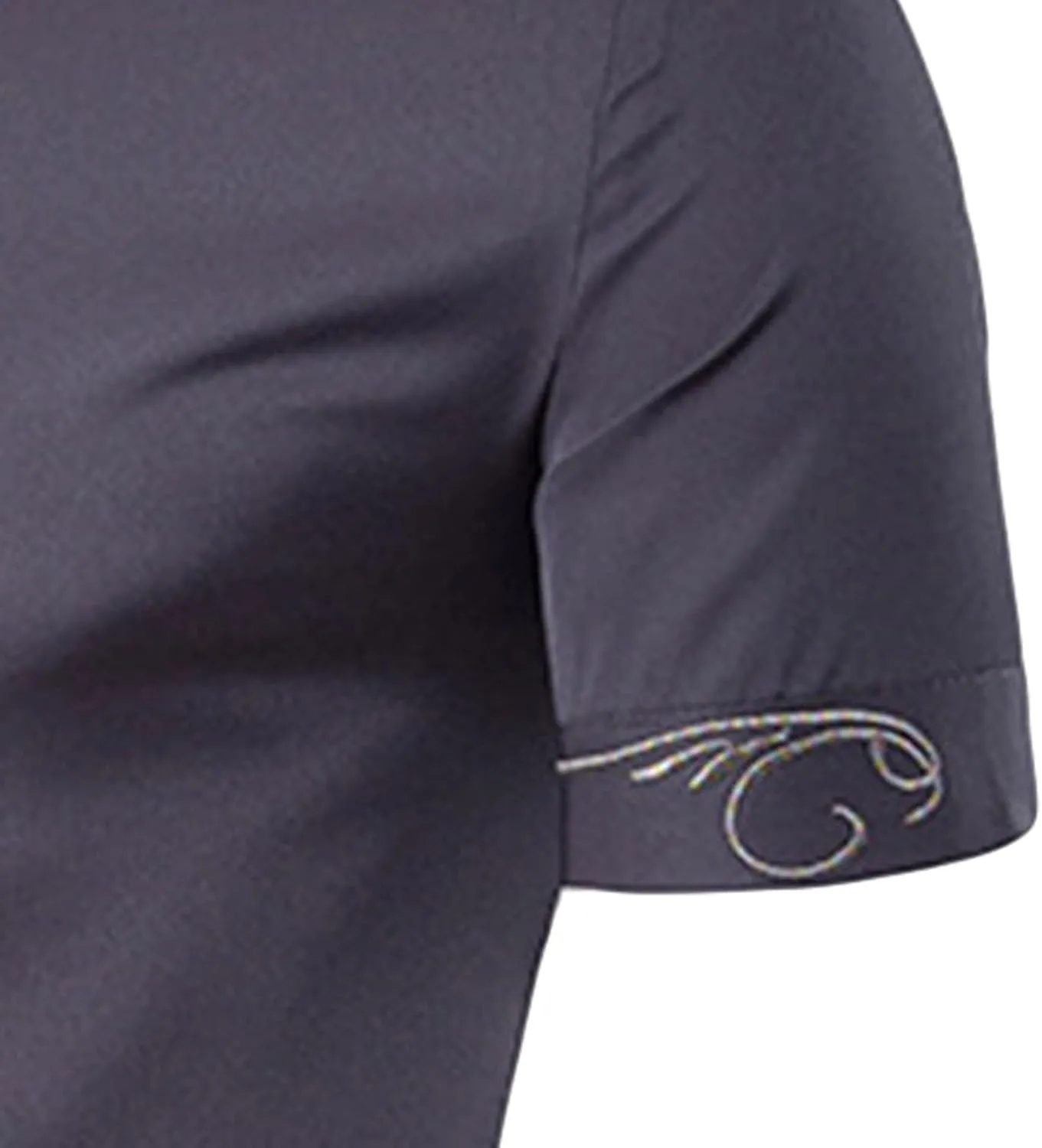 Maiyifu-GJ Mens Irregular Banded Collar Shirts Short Sleeve Muscle Embroidery Shirt Casual Button Down Slim Fit Dress Shirt