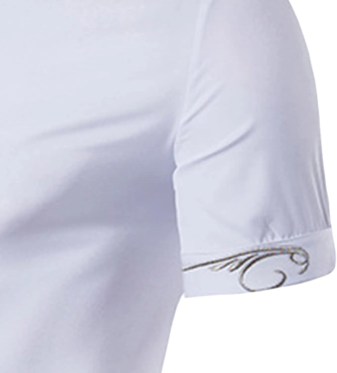 Maiyifu-GJ Mens Irregular Banded Collar Shirts Short Sleeve Muscle Embroidery Shirt Casual Button Down Slim Fit Dress Shirt