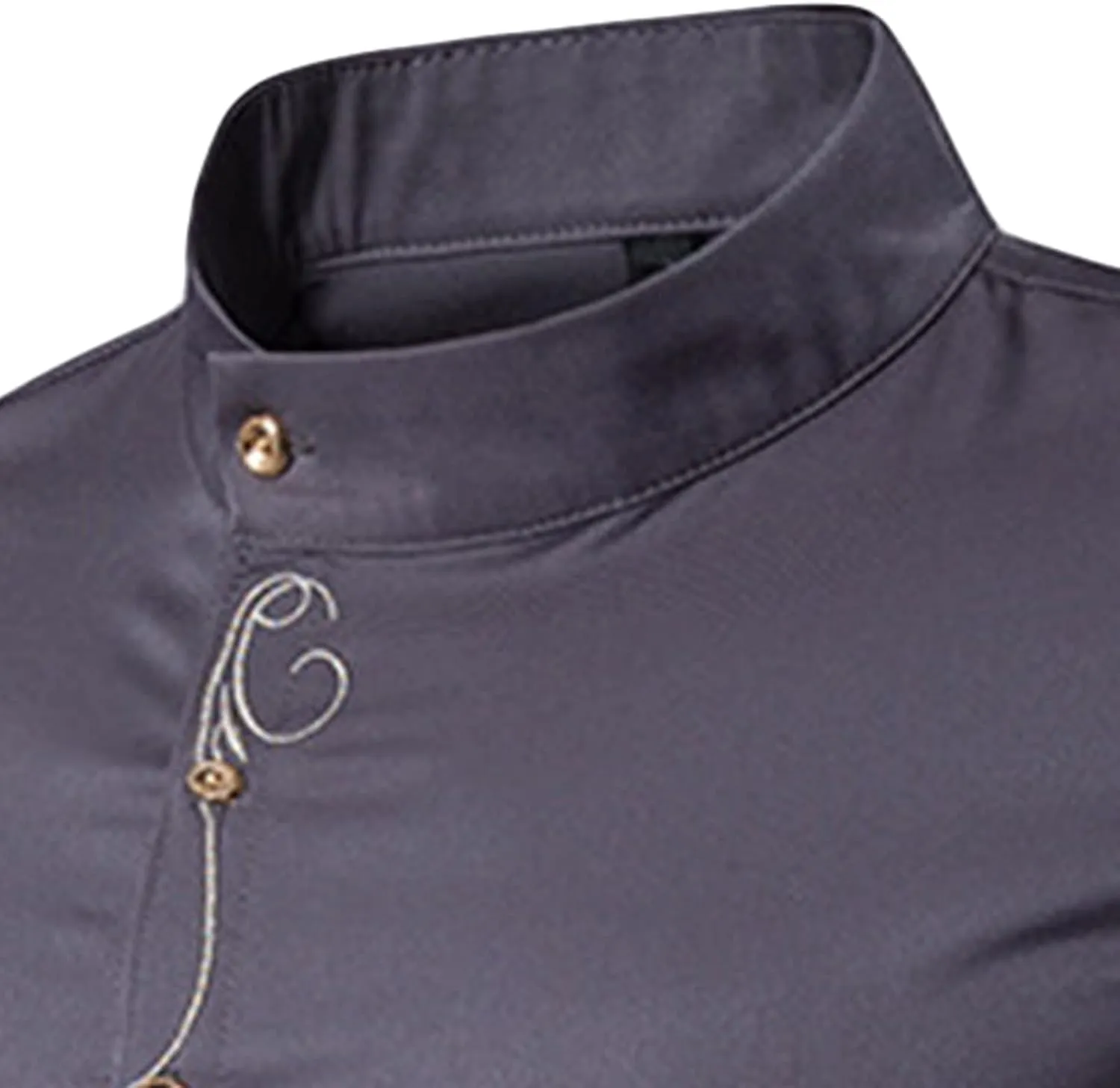 Maiyifu-GJ Mens Irregular Banded Collar Shirts Short Sleeve Muscle Embroidery Shirt Casual Button Down Slim Fit Dress Shirt