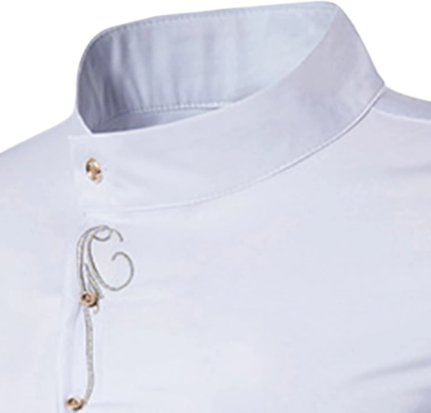 Maiyifu-GJ Mens Irregular Banded Collar Shirts Short Sleeve Muscle Embroidery Shirt Casual Button Down Slim Fit Dress Shirt