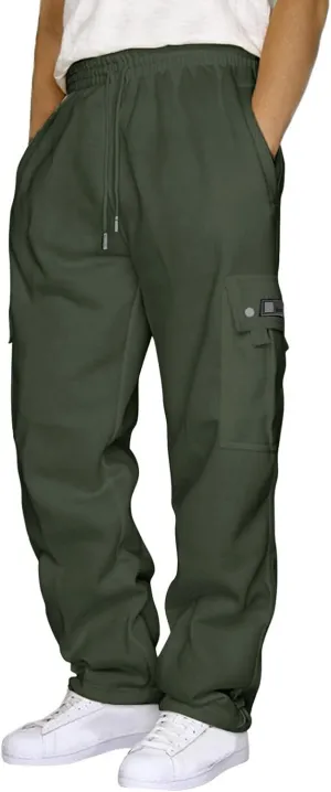 Men Cargo Pants Casual Work Hiking Pants Drawstring Elastic Waisted Loose Joggers Outdoor Straight Leg Sweatpants