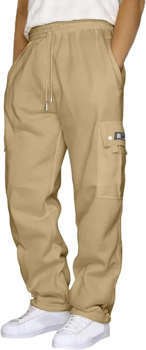 Men Cargo Pants Casual Work Hiking Pants Drawstring Elastic Waisted Loose Joggers Outdoor Straight Leg Sweatpants