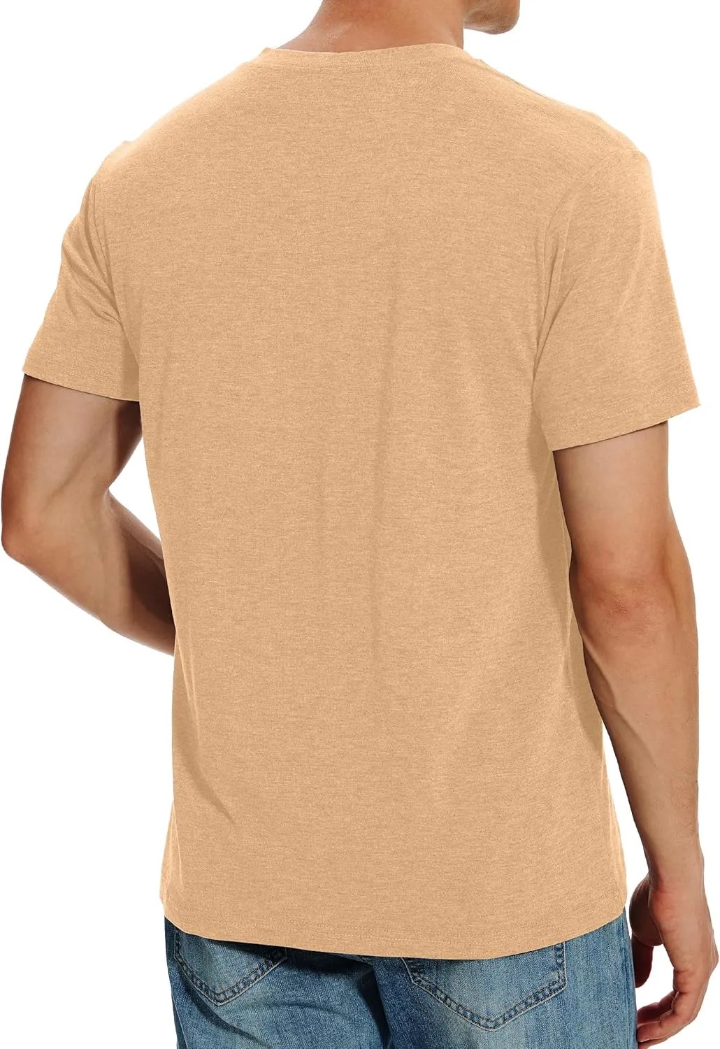 Men Henley Shirt Short Sleeve Summer T-Shirt with Pocket Solid Button Tee Top