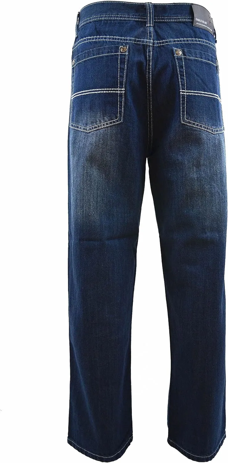 Men RURACO Relaxed Straight Wide Leg Jeans 28-38