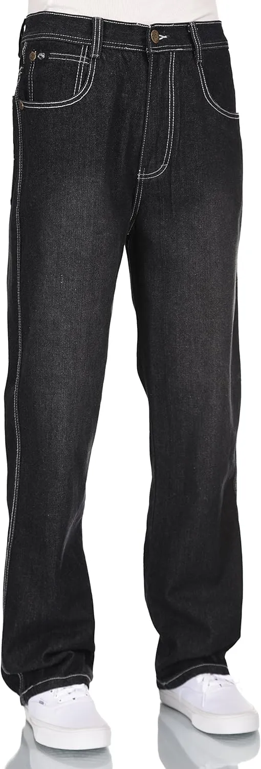 Men RURACO Relaxed Straight Wide Leg Jeans 28-38