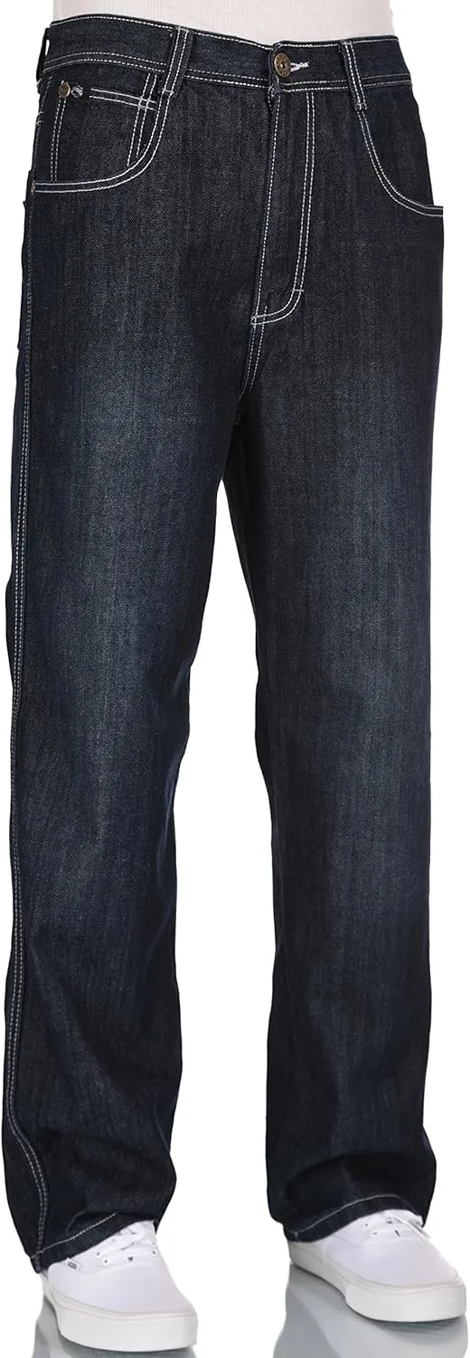 Men RURACO Relaxed Straight Wide Leg Jeans 28-38
