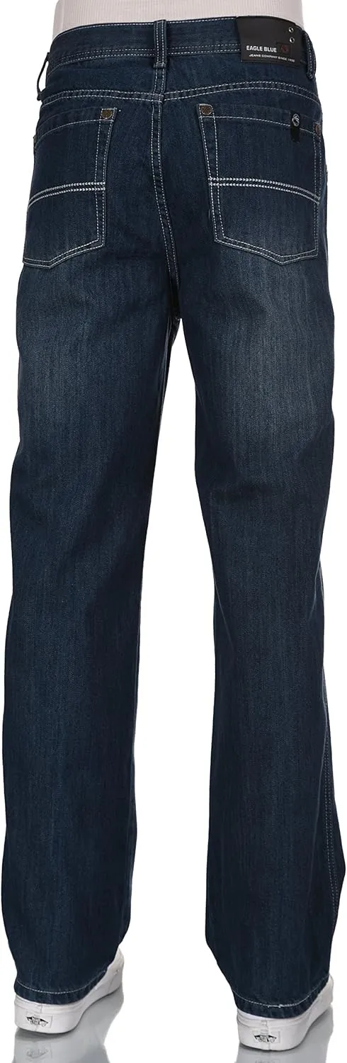 Men RURACO Relaxed Straight Wide Leg Jeans 28-38