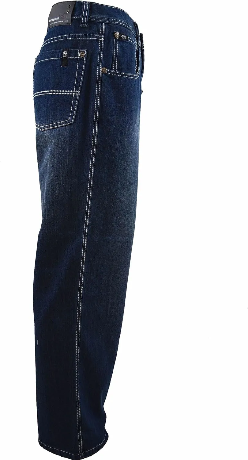 Men RURACO Relaxed Straight Wide Leg Jeans 28-38