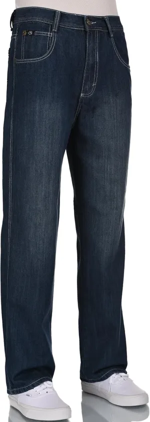Men RURACO Relaxed Straight Wide Leg Jeans 28-38