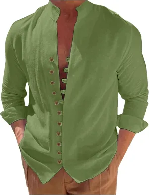 Men S New Men S Retro Cotton Linen Casual Loose Long Sleeved Beach Holiday Shirt Button Down Shirt Bodysuit Short Men Shirt