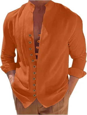 Men S New Men S Retro Cotton Linen Casual Loose Long Sleeved Beach Holiday Shirt Button Down Shirt Bodysuit Short Men Shirt