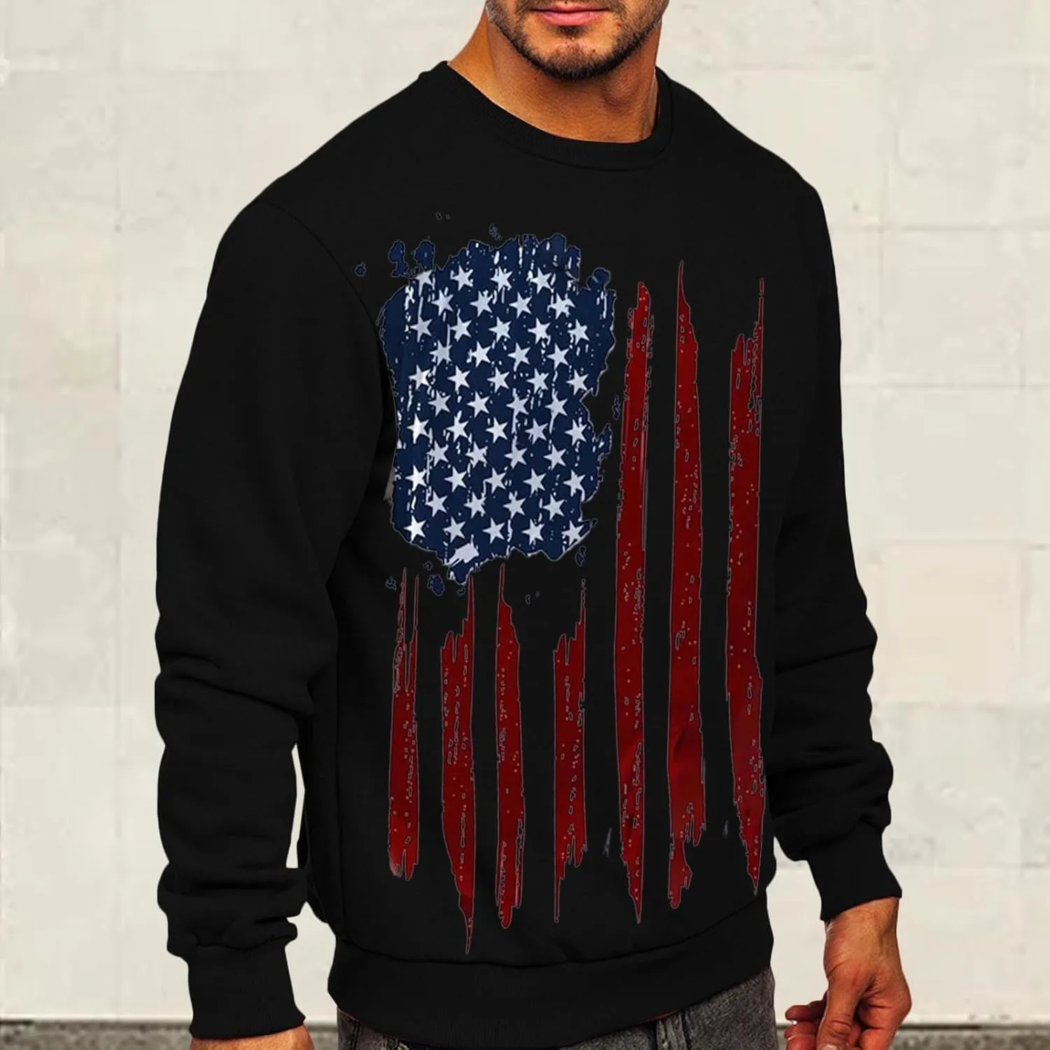 Mens America Flag Printed Pullover Top Casual Men's Crew Neck Patriotic Tshirt Big and Tall Loose Vintage Sweatshirt