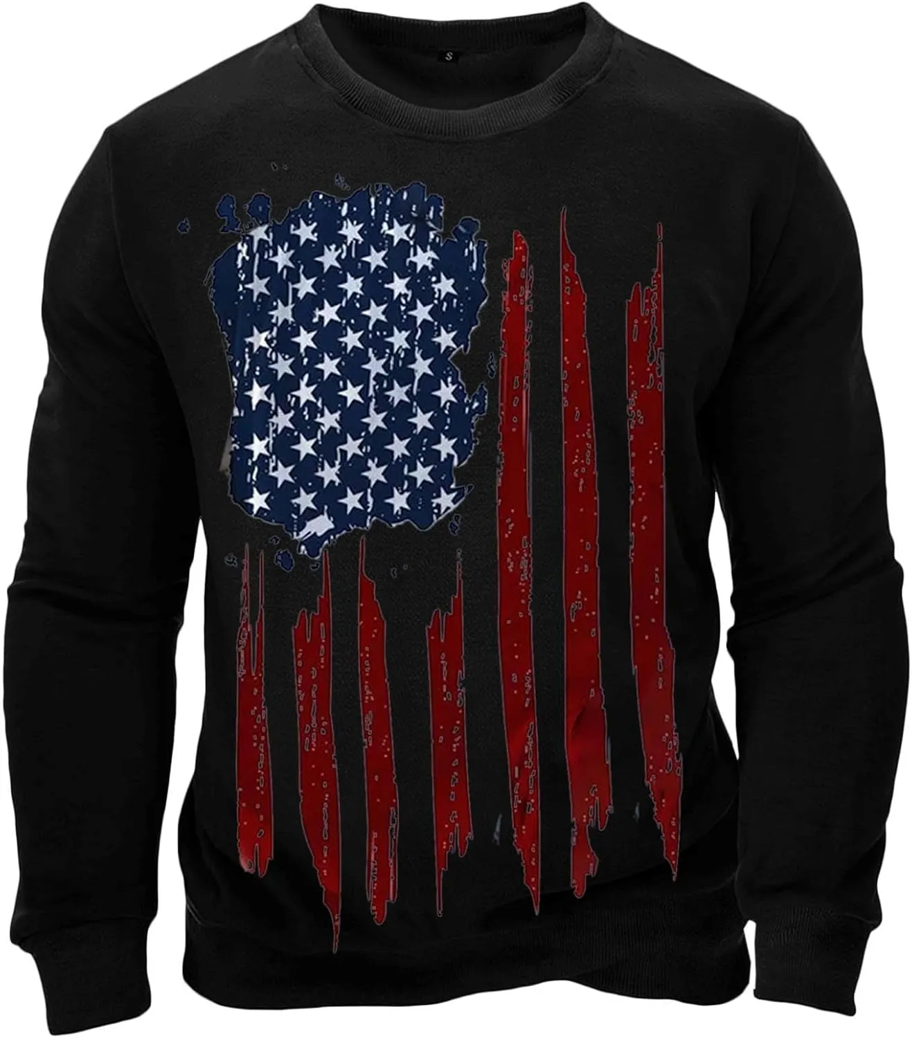 Mens America Flag Printed Pullover Top Casual Men's Crew Neck Patriotic Tshirt Big and Tall Loose Vintage Sweatshirt