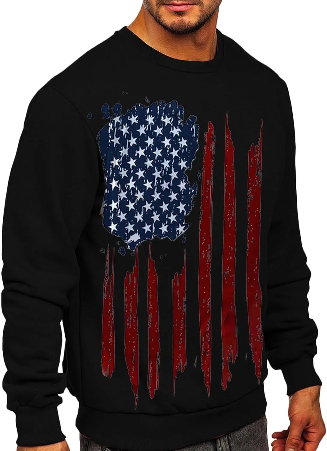 Mens America Flag Printed Pullover Top Casual Men's Crew Neck Patriotic Tshirt Big and Tall Loose Vintage Sweatshirt
