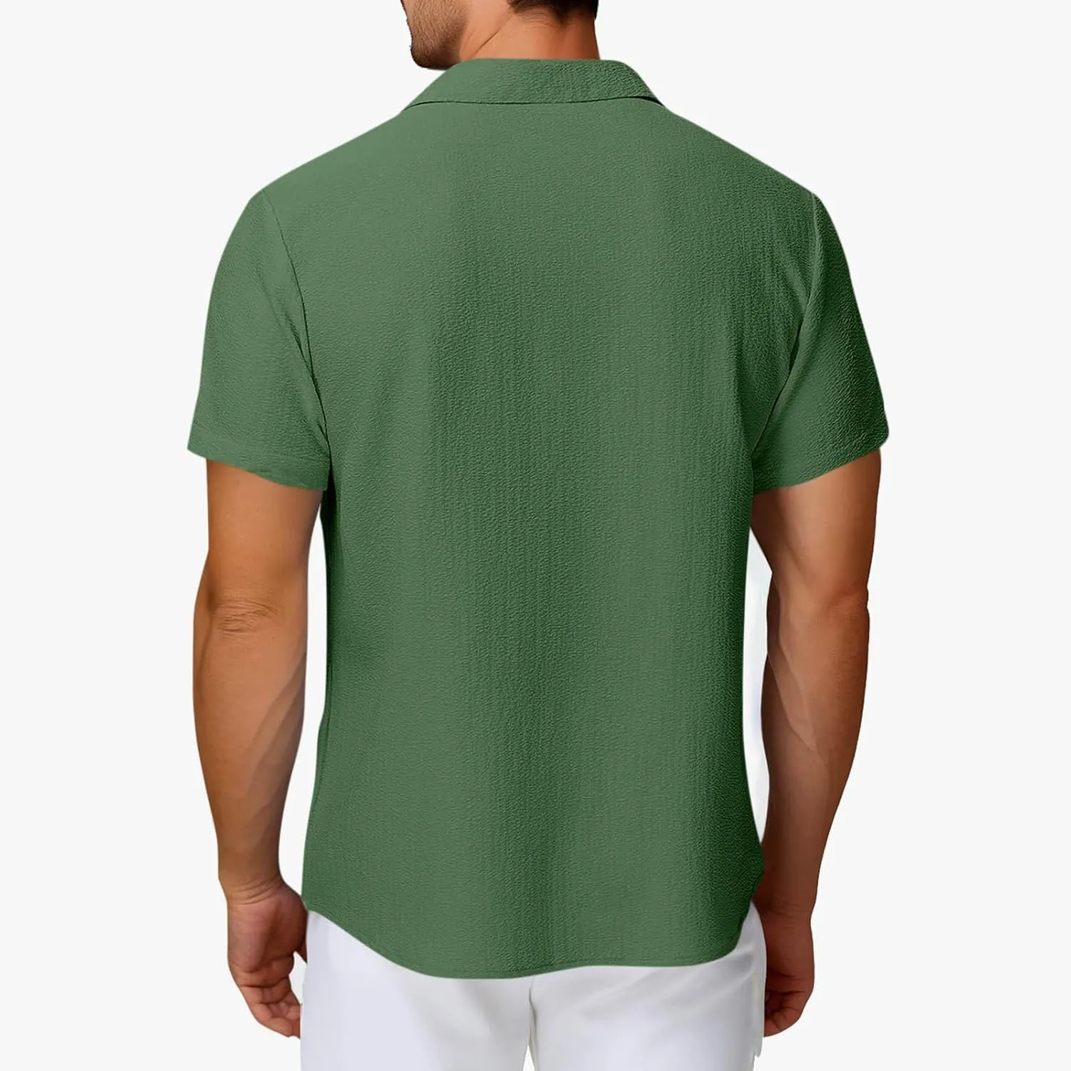 Men's Button Down Short Sleeve Shirts Dressy Casual Lapel Collar Textured Top Summer Beach Vacation Wedding Shirts