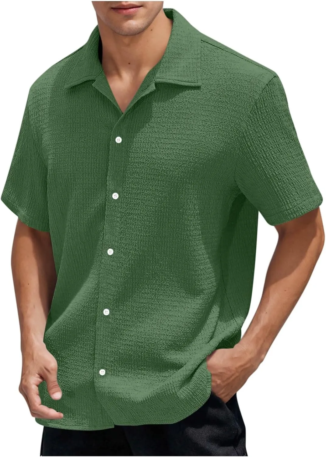 Men's Button Down Short Sleeve Shirts Dressy Casual Lapel Collar Textured Top Summer Beach Vacation Wedding Shirts