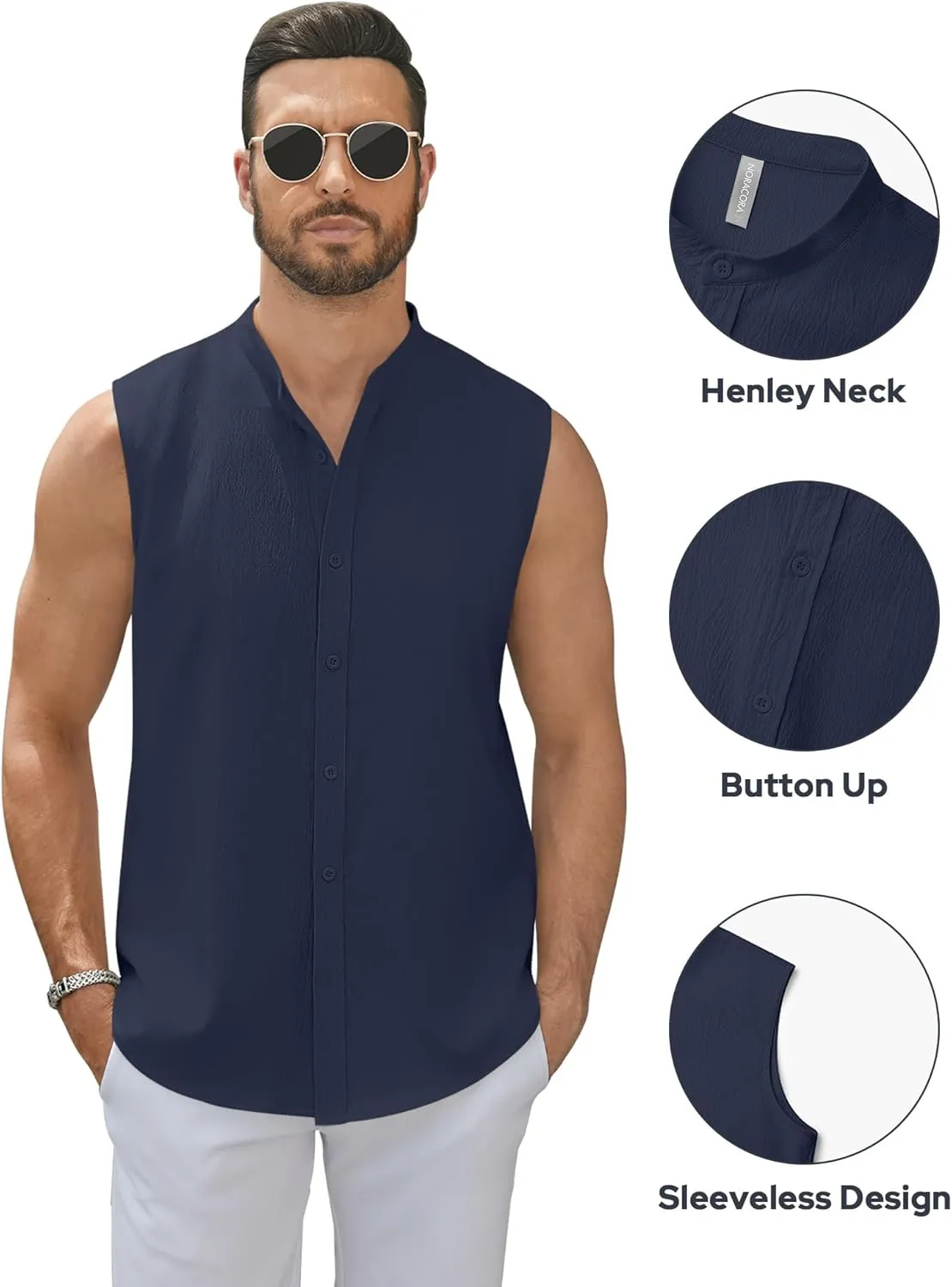 Men's Button Down Sleeveless Shirts Summer Beach Tank Tops Casual Textured Tank T-Shirt