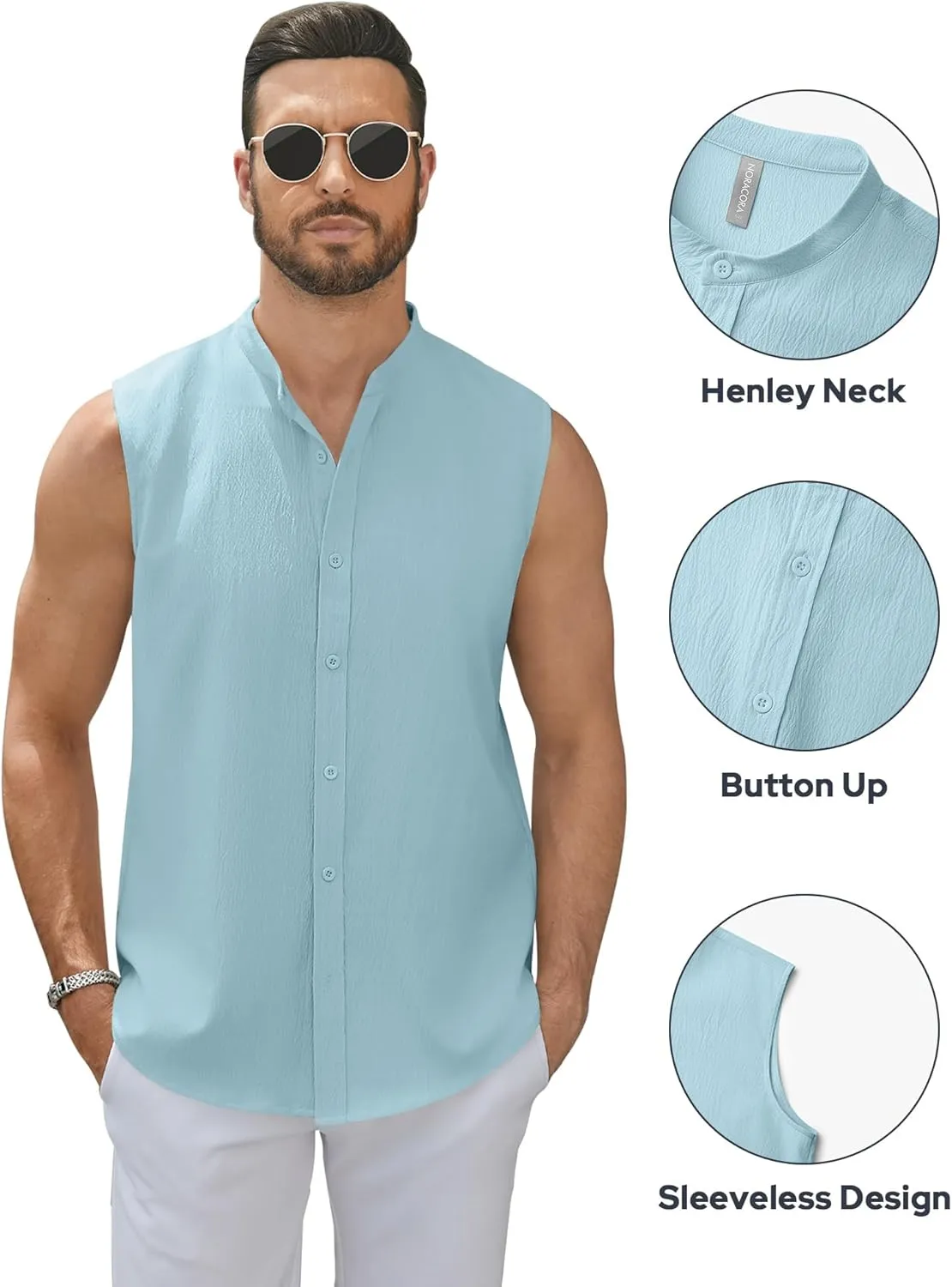Men's Button Down Sleeveless Shirts Summer Beach Tank Tops Casual Textured Tank T-Shirt