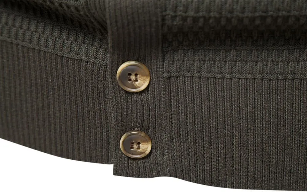 Mens Cardigan Sweater Casual Long Sleeve Mock Neck Button Down Knitted Cardigan Sweaters Jacket with Pockets