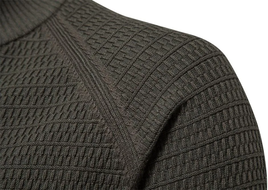 Mens Cardigan Sweater Casual Long Sleeve Mock Neck Button Down Knitted Cardigan Sweaters Jacket with Pockets