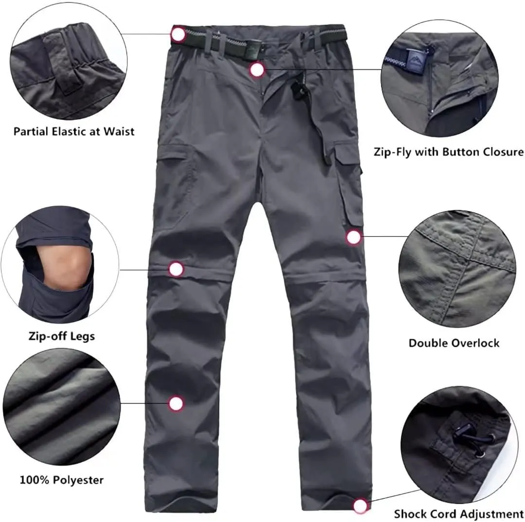 Mens Cargo Pants, Convertible Hiking Pants Quick Dry Waterproof Outdoor Zip Off Outdoor Casual Travel Pants