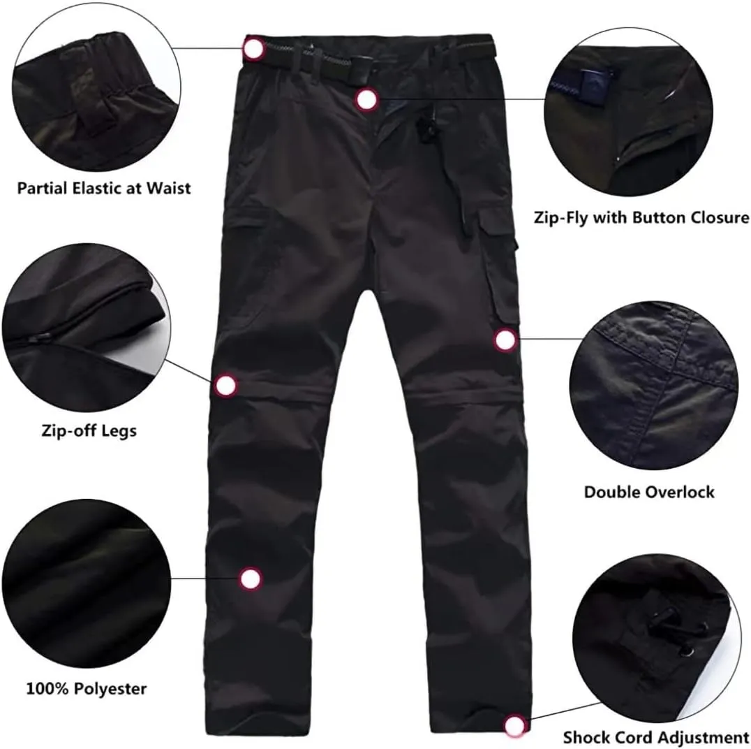 Mens Cargo Pants, Convertible Hiking Pants Quick Dry Waterproof Outdoor Zip Off Outdoor Casual Travel Pants