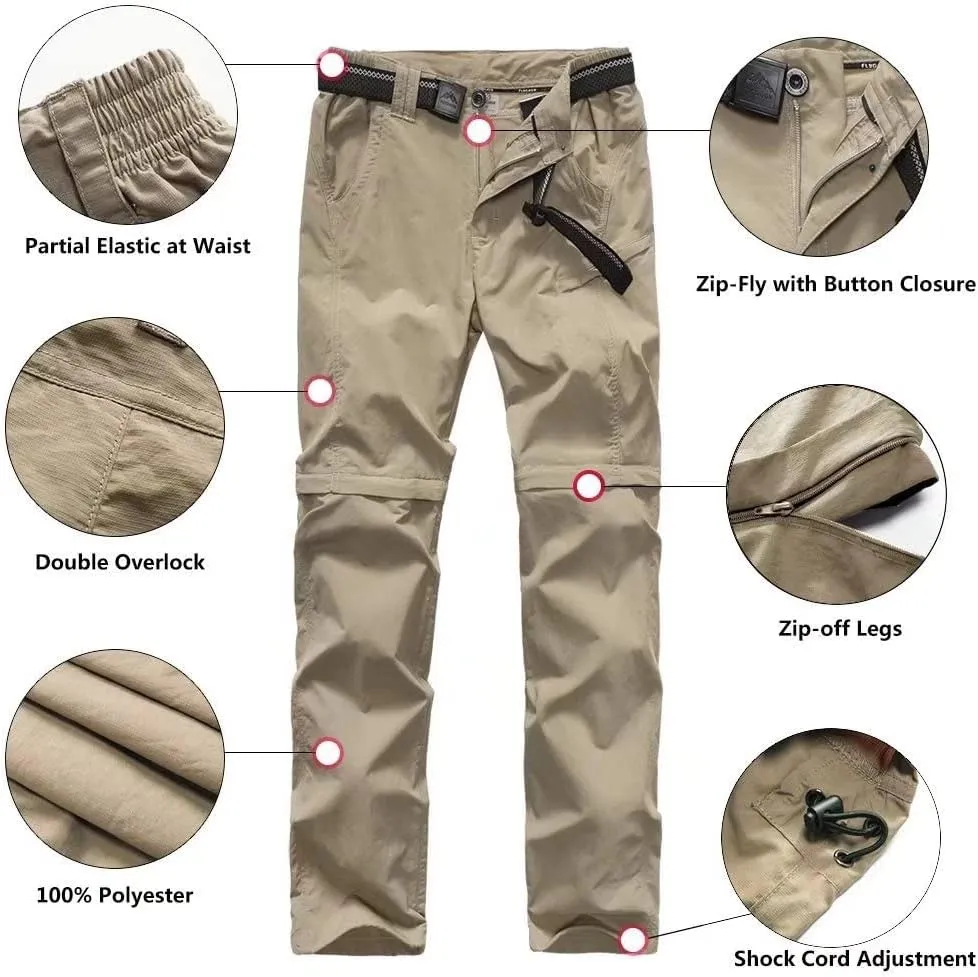Mens Cargo Pants, Convertible Hiking Pants Quick Dry Waterproof Outdoor Zip Off Outdoor Casual Travel Pants
