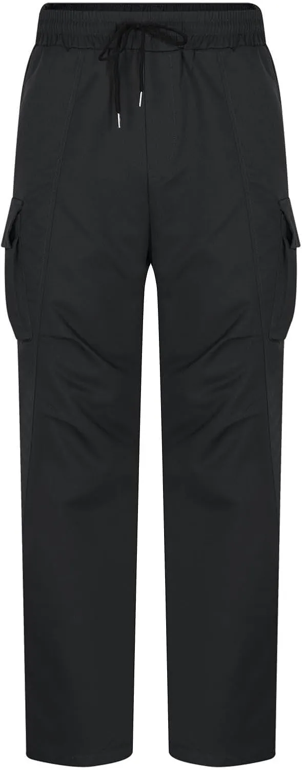 Mens Cargo Pants Relaxed Fit Elastic Waist Stretch Drawstring Tactical Pants Outdoor Running Hiking Pant with Pockets