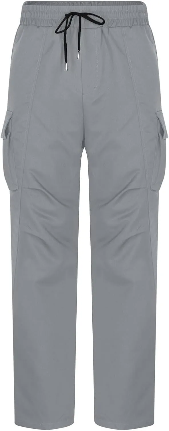 Mens Cargo Pants Relaxed Fit Elastic Waist Stretch Drawstring Tactical Pants Outdoor Running Hiking Pant with Pockets