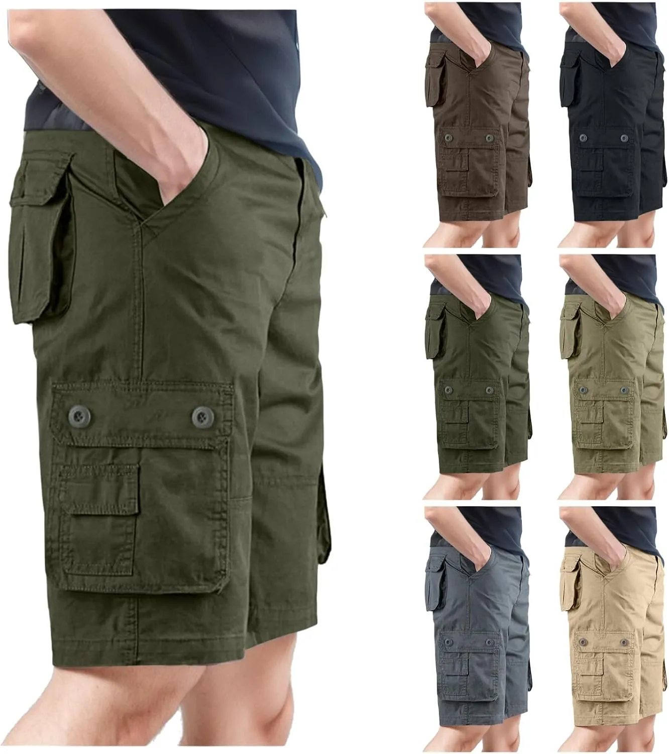 Men's Cargo Shorts 2024 Summer Trendy Shorts Elastic Waist Drawstring Stretch Loose Beach Shorts with Pockets