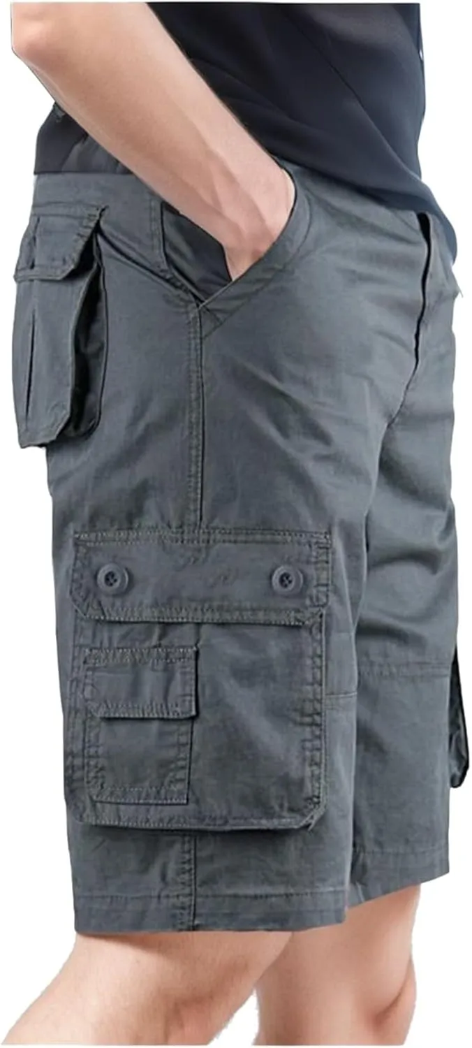 Men's Cargo Shorts 2024 Summer Trendy Shorts Elastic Waist Drawstring Stretch Loose Beach Shorts with Pockets