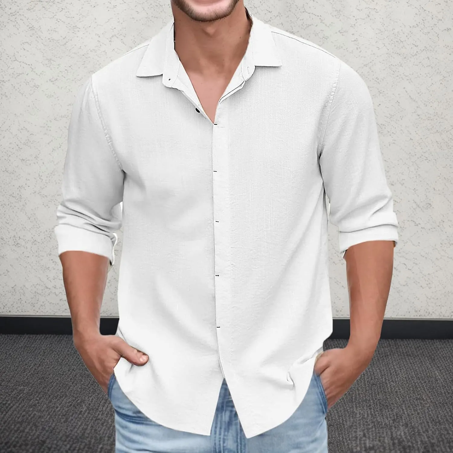Mens Casual Fashion Solid Color Lapel Long Sleeve Cardigan Shirt Gradient Shirt Mens Shirts