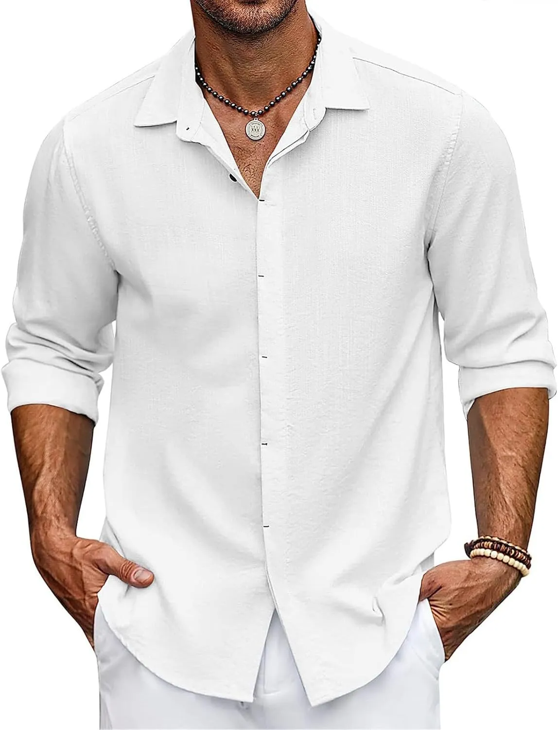Mens Casual Fashion Solid Color Lapel Long Sleeve Cardigan Shirt Gradient Shirt Mens Shirts