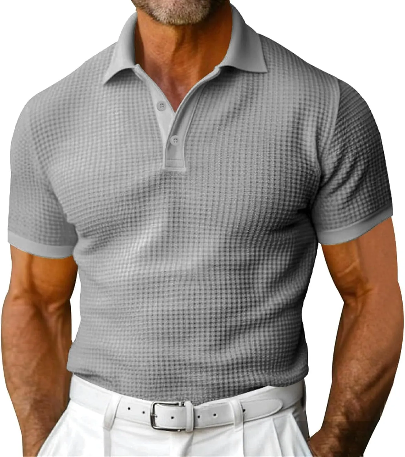 Men's Casual Henley Shirts Long Sleeve Banded Collar Waffle Knit Shirt Muscle Fit Quick Dry Stretch Polo Sweatshirt