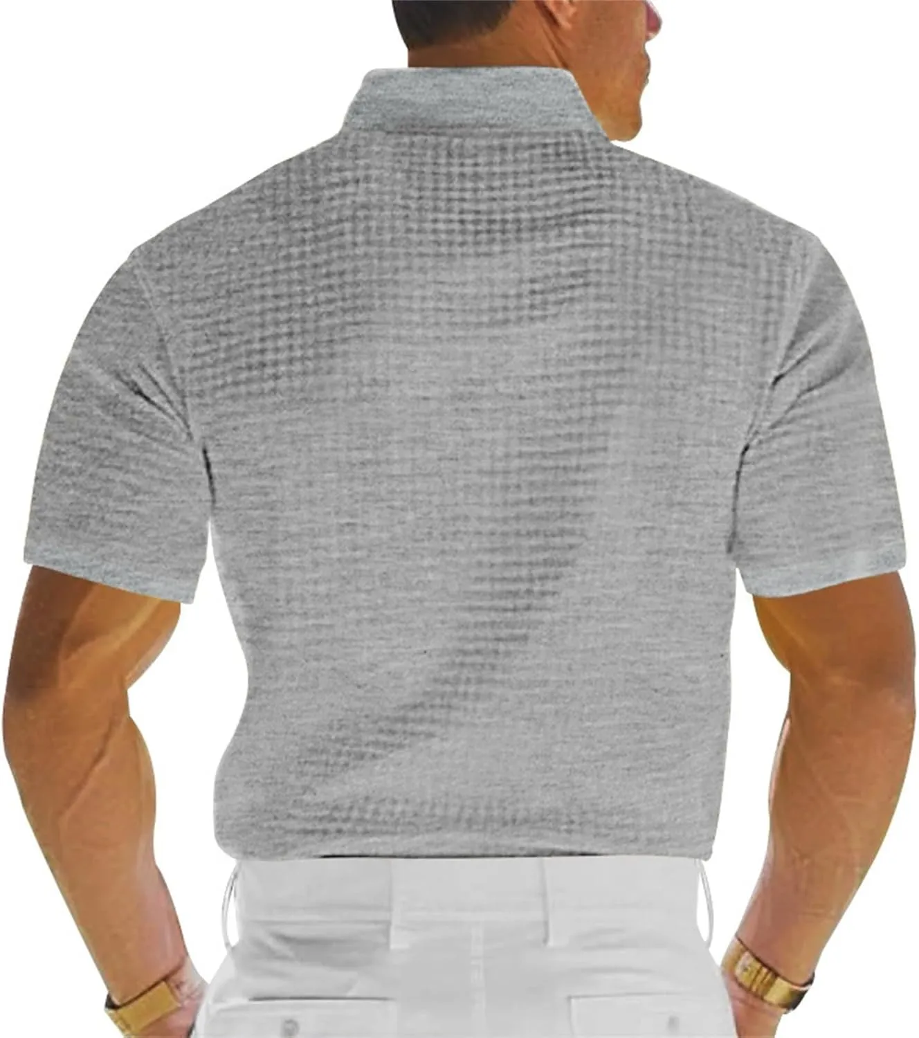 Men's Casual Henley Shirts Long Sleeve Banded Collar Waffle Knit Shirt Muscle Fit Quick Dry Stretch Polo Sweatshirt
