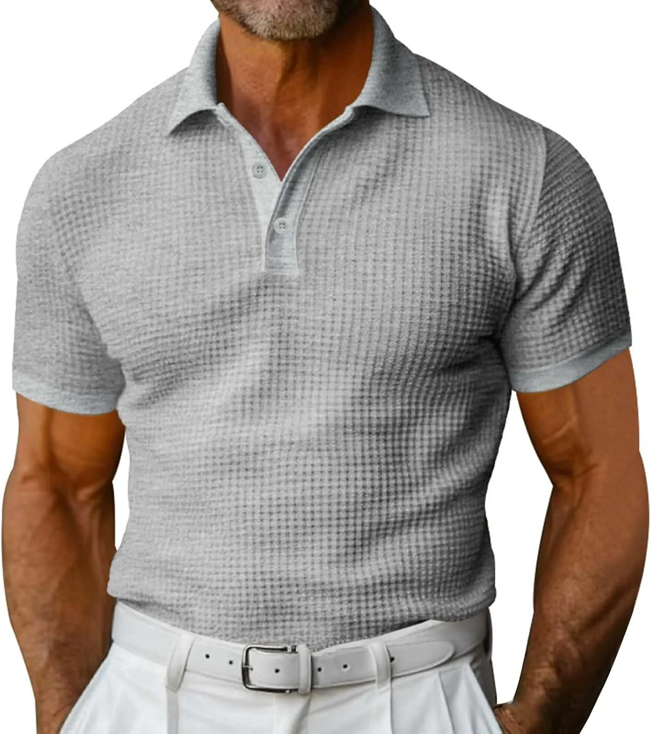 Men's Casual Henley Shirts Long Sleeve Banded Collar Waffle Knit Shirt Muscle Fit Quick Dry Stretch Polo Sweatshirt