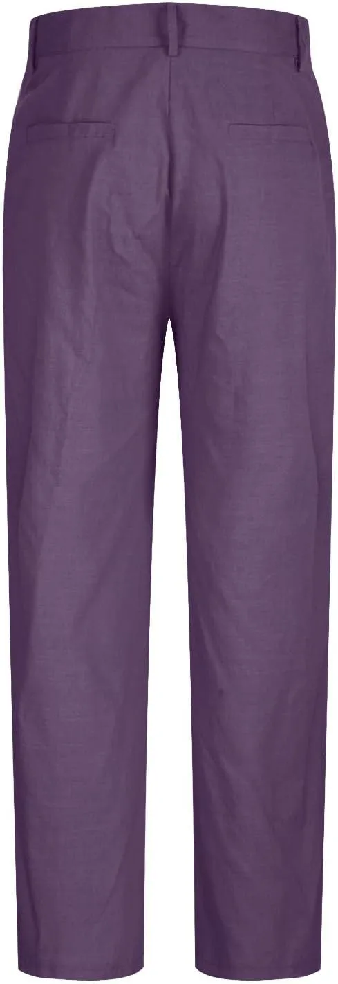 Men's Casual Linen Pants Lightweight Pleated Straight Trousers Relaxed Fit Pants Big and Tall Beach Golf Jogging Pants