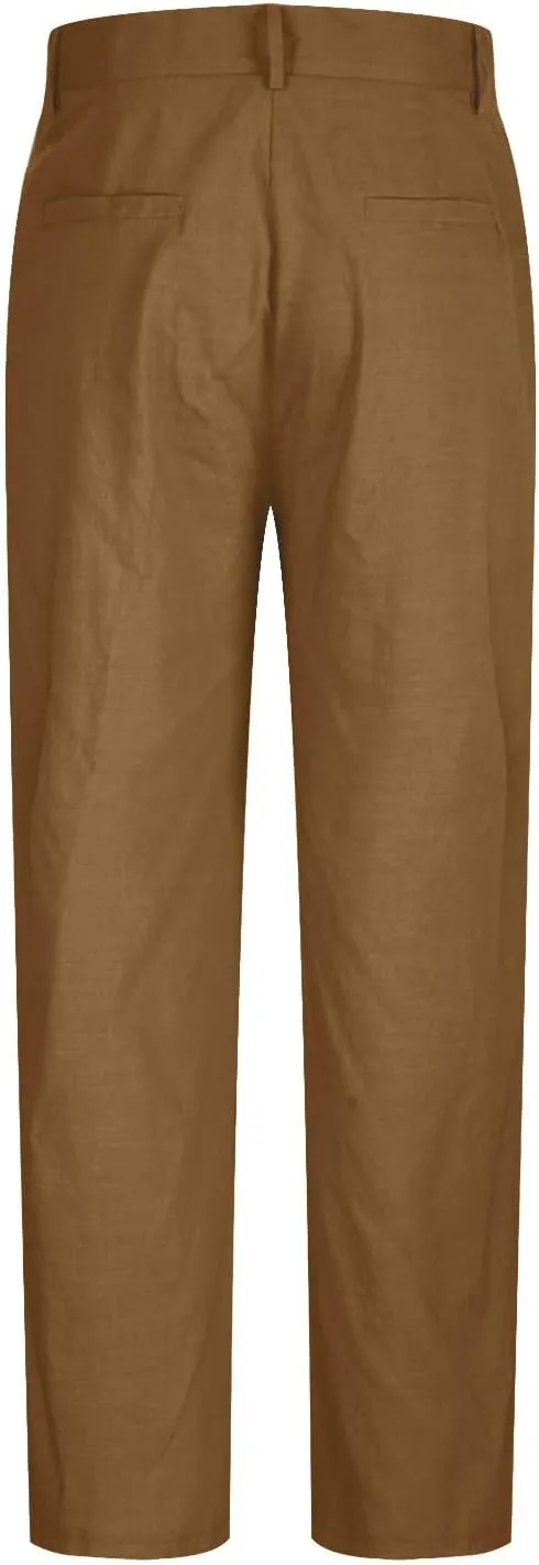 Men's Casual Linen Pants Lightweight Pleated Straight Trousers Relaxed Fit Pants Big and Tall Beach Golf Jogging Pants