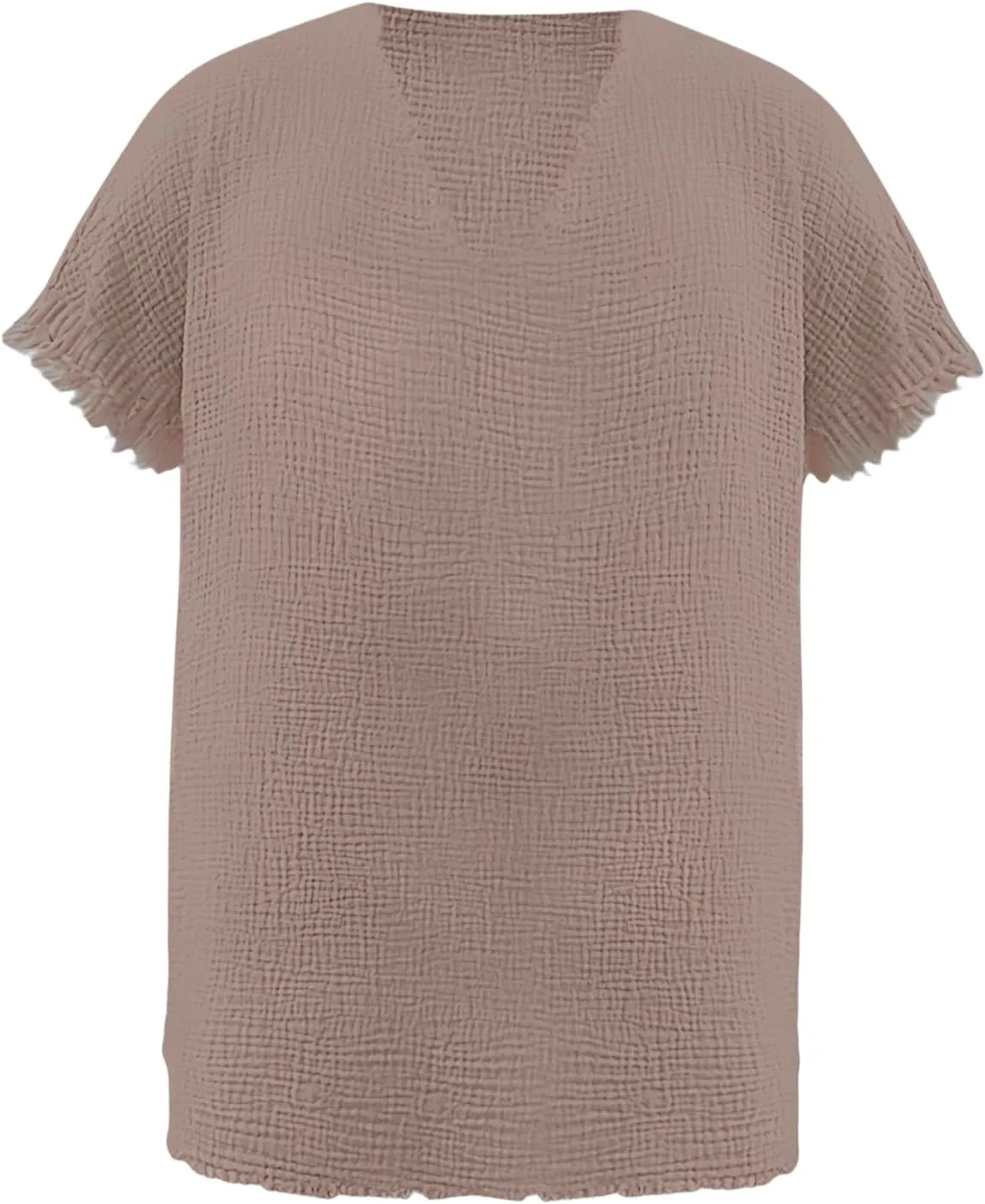Men's Casual Linen T Shirts V Neck Short Sleeve Washed Shirts Frayed Raw Edges Tops Summer Beach Vacation Yoga Tops