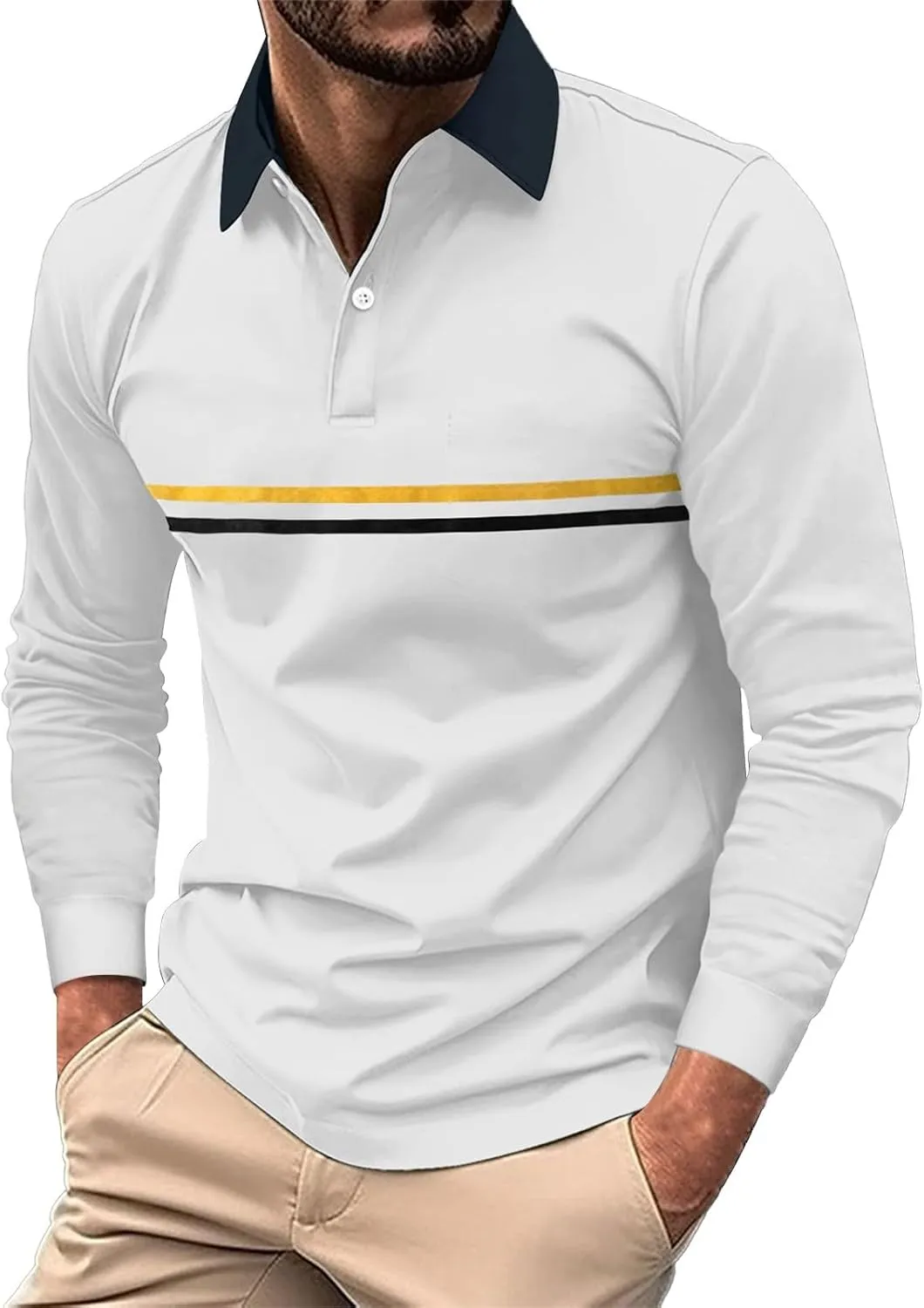 Mens Casual Quarter Zip Polo Shirt Business Office Work Slim Fit Long Sleeve Stretch Lightweight Sports Golf Collared T Shirt