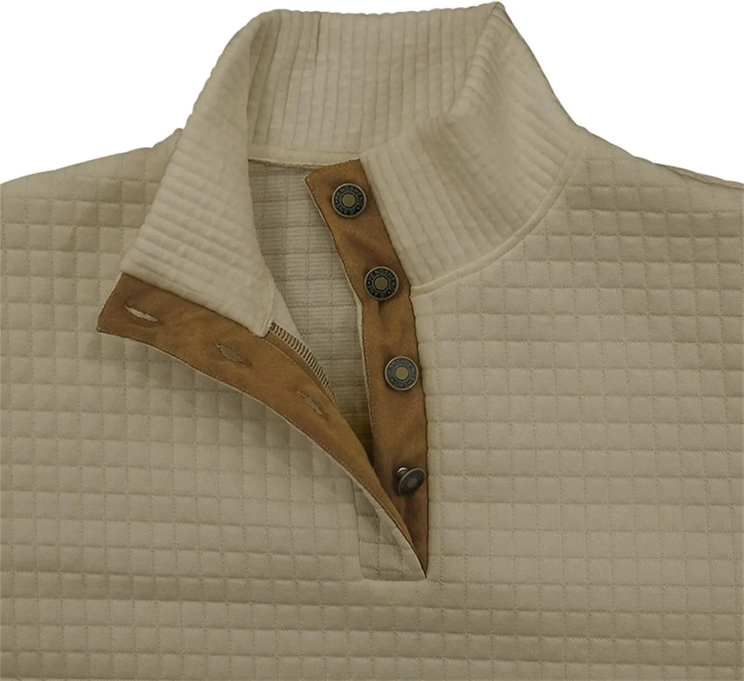 Mens Corduroy Sweatshirts Casual Lapel Collar Shirt Mock Neck Button Polo Pullover Waffle Sweater with Elbow Patches