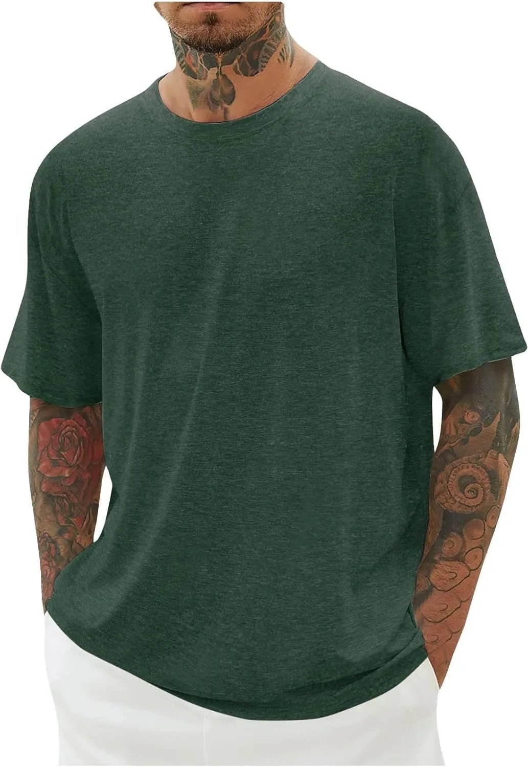 Mens Cotton T-Shirt Crew Neck Short Sleeve Tee Shirts Hipster Hip Hop Streetwear Casual Tops Gym Muscle Shirts