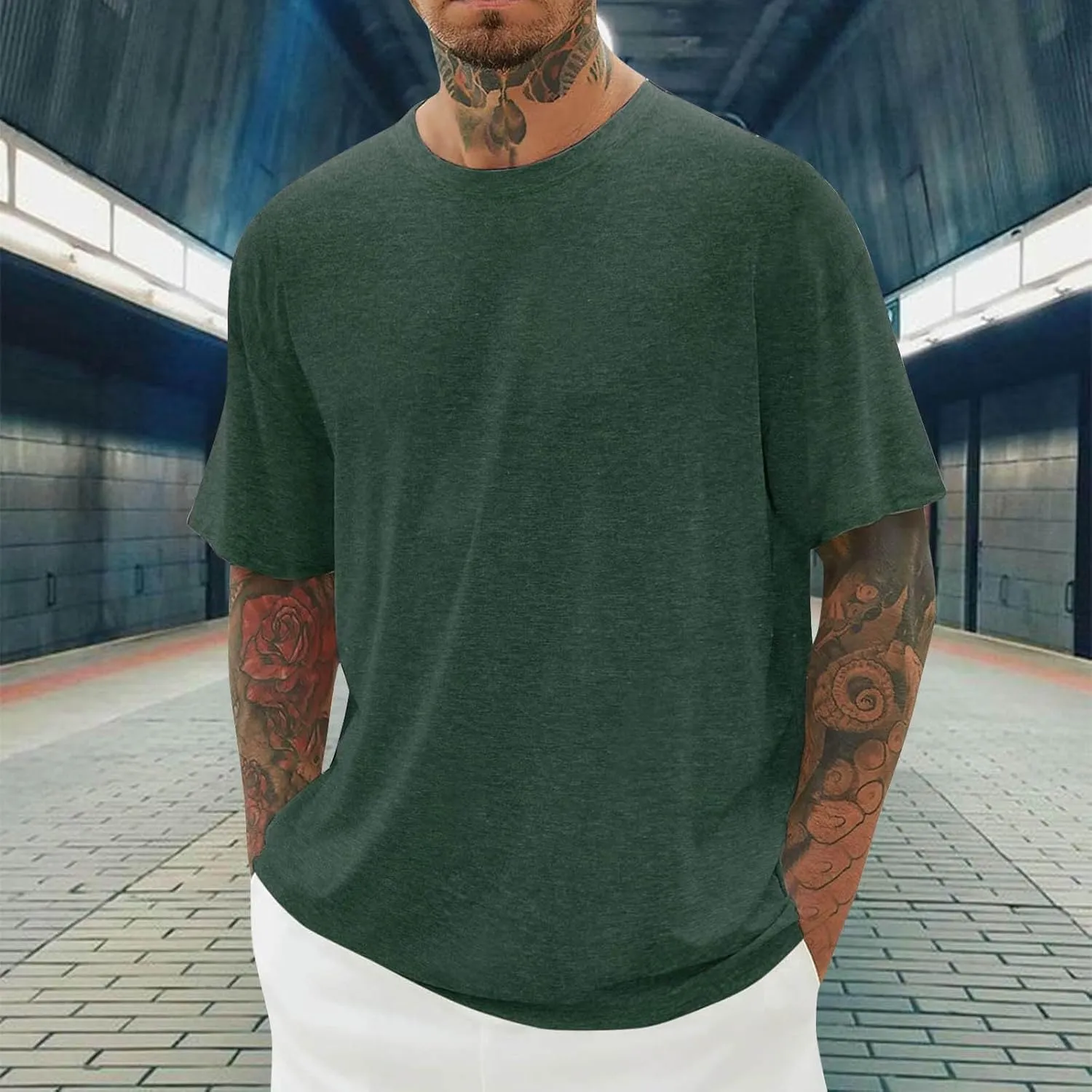 Mens Cotton T-Shirt Crew Neck Short Sleeve Tee Shirts Hipster Hip Hop Streetwear Casual Tops Gym Muscle Shirts