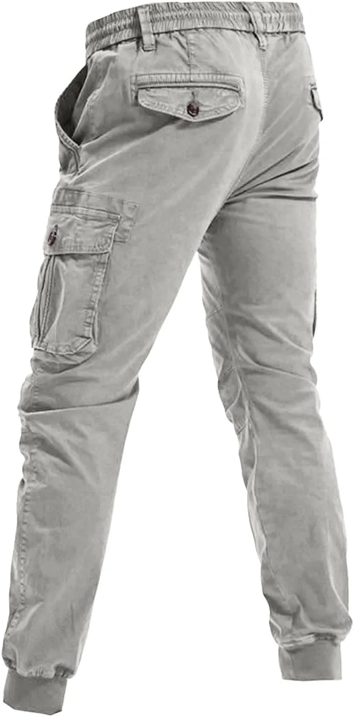 Mens Drawstring Cargo Pants Slim Fit Lightweight Track Trousers with Zip Pockets Cinch Bottom Tactical Pants Joggers
