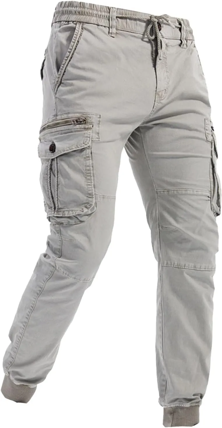 Mens Drawstring Cargo Pants Slim Fit Lightweight Track Trousers with Zip Pockets Cinch Bottom Tactical Pants Joggers
